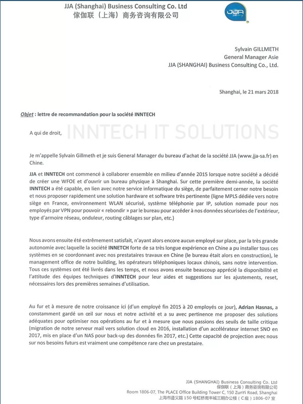 JJA reference letter to InnTech IT Solutions, page1