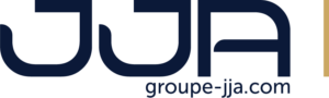 JJA group logo in navy with a gold right border, displaying the site groupe-jja.com