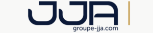 JJA logo: stylized navy letters with 'groupe-jja.com' beneath and a gold vertical bar on the right.