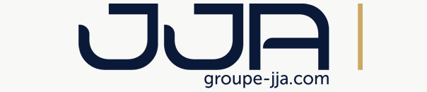JJA logo: stylized navy letters with 'groupe-jja.com' beneath and a gold vertical bar on the right.