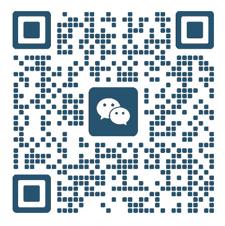 WeChat QR code to follow or connect on WeChat; center shows the WeChat logo in a blue square frame.